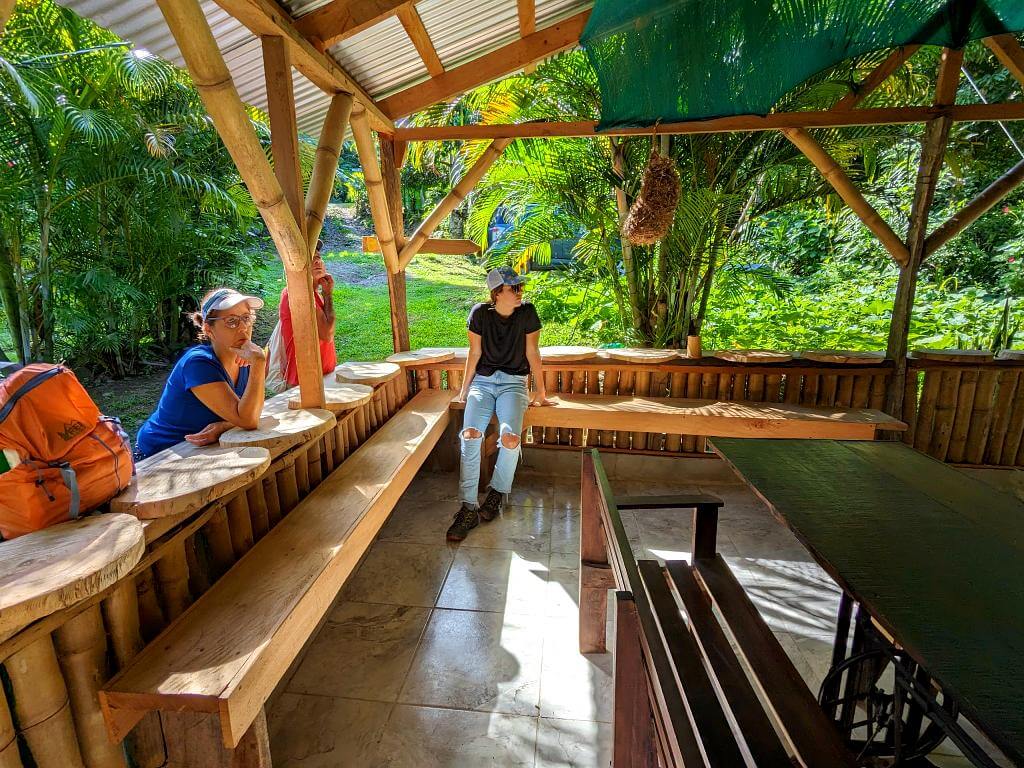 Benches and seating area at Boquerones Hike's reception in Bajo Caliente.