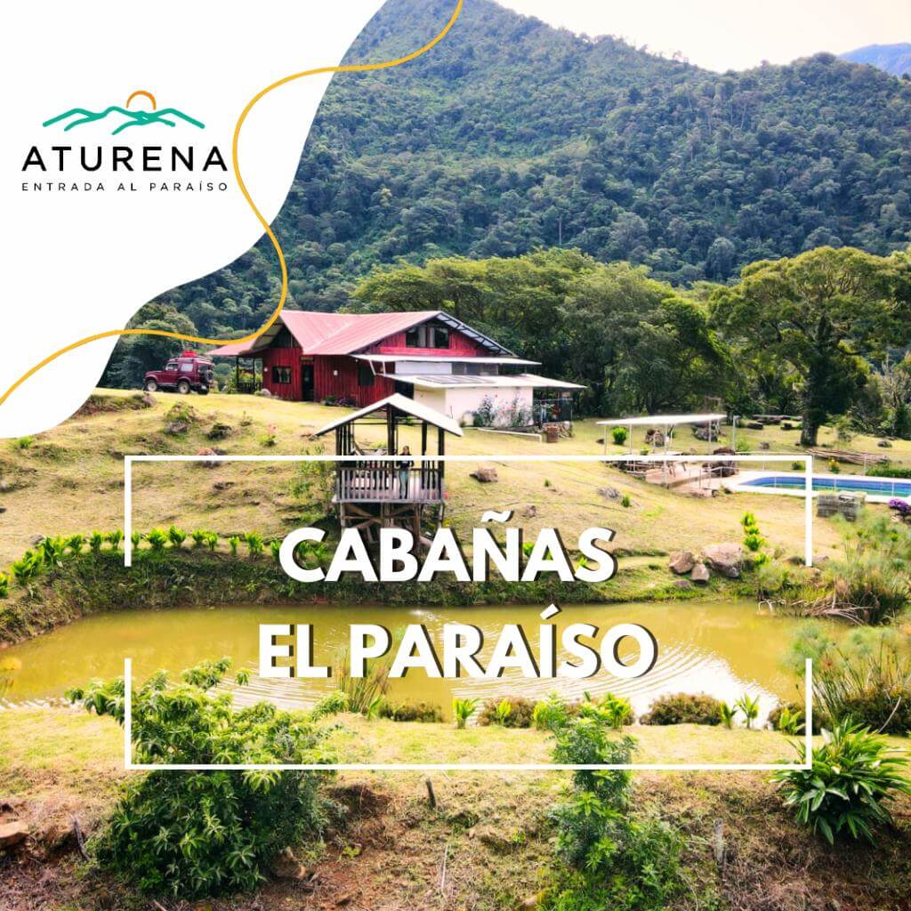 Open space amid the green mountains near San Gerardo de Dota - Cabañas El Paraíso, with swimming pools and views of a tiny man-made lagoon.